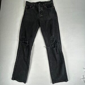 Lucky Brand 90s Loose High Rise Straight Leg Jeans Black Distressed Size 0 25